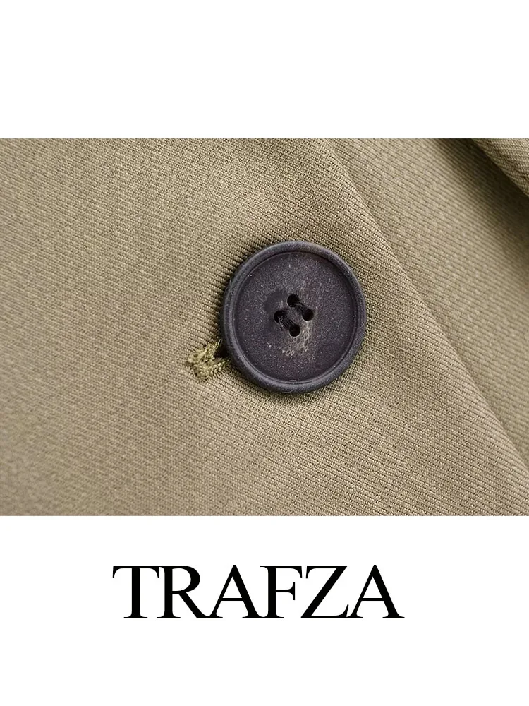 Женское украшение с откидным карманом TRAFZA, Свободный двубортный повседневный блейзер, Винтажная весенняя женская модная верхняя одежда с длинным рукавом Изображение 4