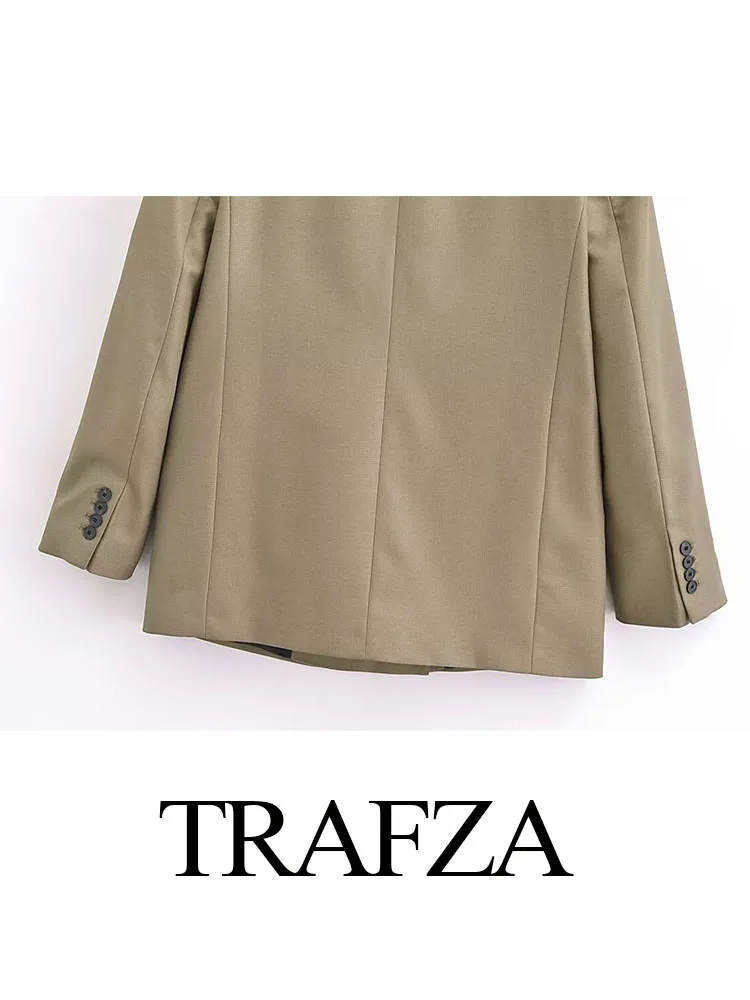 Женское украшение с откидным карманом TRAFZA, Свободный двубортный повседневный блейзер, Винтажная весенняя женская модная верхняя одежда с длинным рукавом Изображение 5