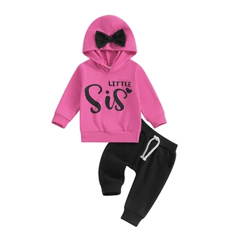 Комплект одежды для маленькой девочки, подходящий сестре, толстовка с длинным рукавом и сердечком, толстовка, топ, брюки, осенне-зимняя весенняя одежда 1