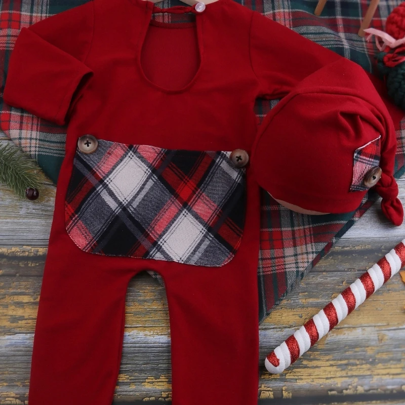 Рождественский реквизит для фотосессии новорожденных RIRI, Наряды, одежда для вязания крючком, Красная шляпа, брюки на ножках. Изображение 3