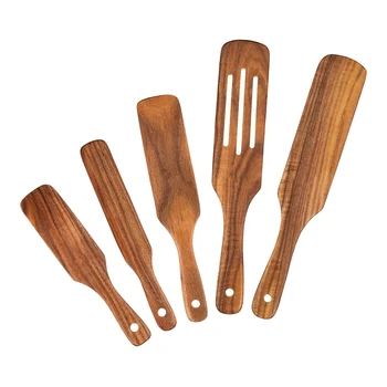 Набор деревянных лопаток, набор кухонных принадлежностей для приготовления пищи, 5 шт. Набор посуды из натурального дерева премиум-класса для приготовления пищи на кухне 1