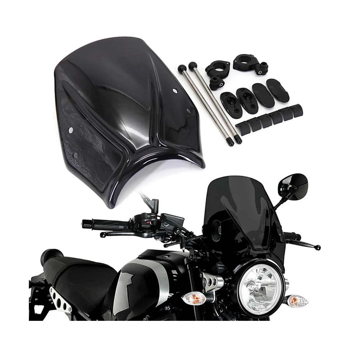 Дефлектор ветрового стекла мотоцикла с Кронштейном для YAMAHA XSR 900 XSR900 XSR700 Xsr700 2016-(Черный) Изображение 3