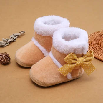 Детская хлопчатобумажная обувь для малышей Декоративные зимние ботинки с галстуком-бабочкой для мальчиков и девочек Прогулочная обувь с мягкой подошвой 0-18 месяцев