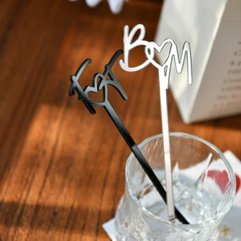 Персонализированная ручка для смешивания, пользовательские акриловые инициалы, Блендер для напитков в форме сердца, принадлежности для вечеринок 1