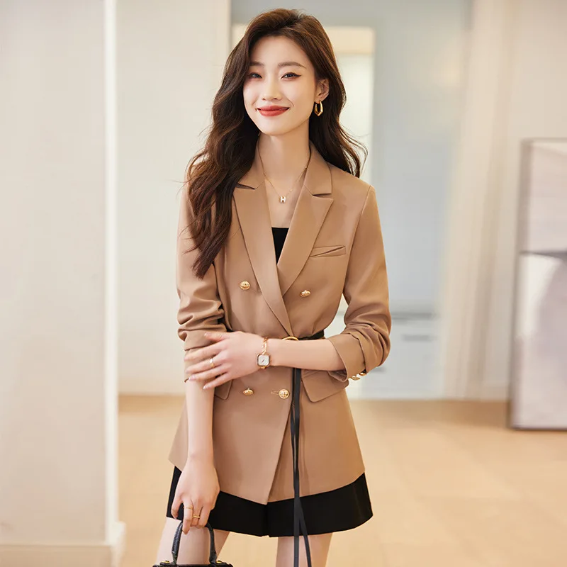 Двубортный женский блейзер цвета хаки с поясом 4XL, офисное деловое женское пальто, новинка весны 2023, женская повседневная куртка, верхняя одежда Изображение 5