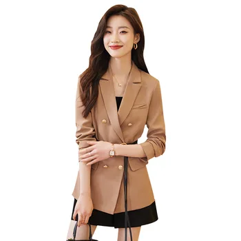 Двубортный женский блейзер цвета хаки с поясом 4XL, офисное деловое женское пальто, новинка весны 2023, женская повседневная куртка, верхняя одежда