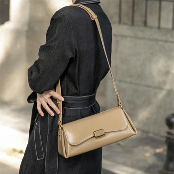 Модная длинная сумка в стиле ретро, универсальная сумка подмышками из гладкой натуральной кожи, женская сумка через плечо для пригородных поездок, Новая женская сумка на одно плечо 1
