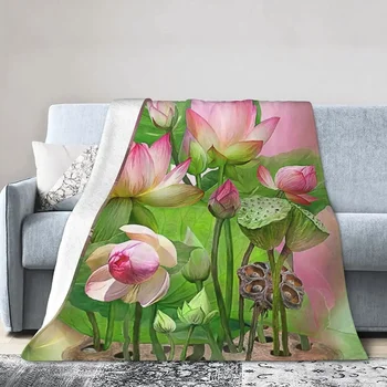 Розовое Фланелевое одеяло с цветами Лотоса, Легкое теплое Супер Мягкое одеяло для автомобиля, кровати, дивана, украшения для дивана King Queen Size 1