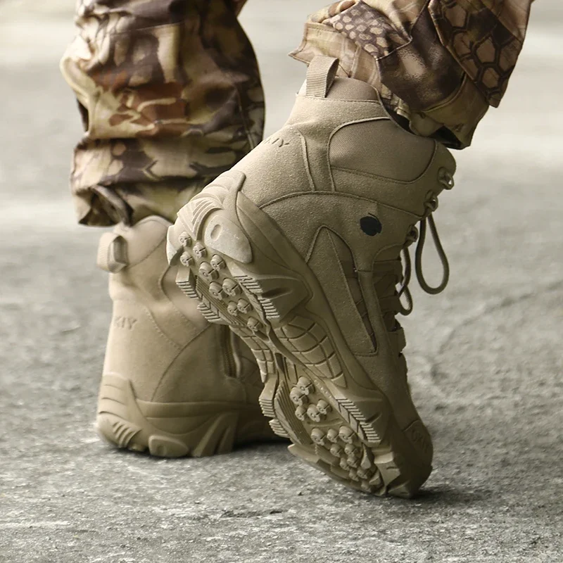 Зимние мужские военные ботинки, уличные кожаные походные ботинки, мужские армейские тактические боевые ботильоны армейского спецназа в пустыне, мужская рабочая обувь Изображение 3