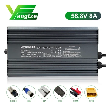 Зарядное устройство для литиевой батареи Yangtze 58.8 V 8A 14S с выходной вилкой для электрического велосипеда 48 В, безопасная быстрая зарядка с вентиляторами с дисплеем 1