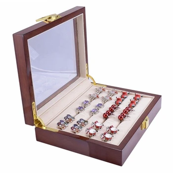 1 шт. Стеклянная коробка для запонок для мужчин, расписная деревянная коробка для показа коллекции, коробка для хранения колец емкостью 12 пар, шкатулка для ювелирных изделий 1