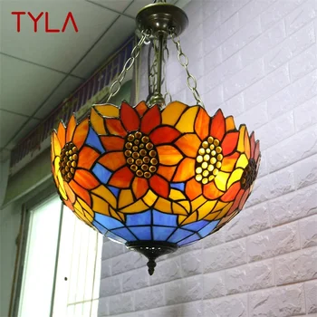Подвесной светильник TYLA Tiffany, современный светодиодный светильник с изображением Подсолнуха, Светильники для домашней столовой 1