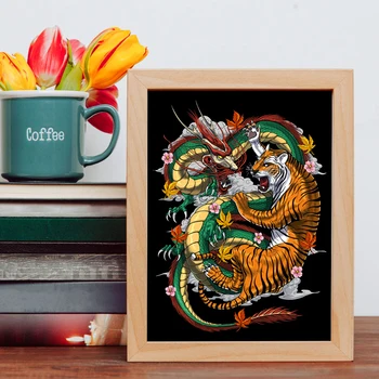Японский дракон, сражающийся с тигром, Мифология, фольклор, картина на холсте, настенное искусство, Галерея принтов, интерьер гостиной, домашний декор 1
