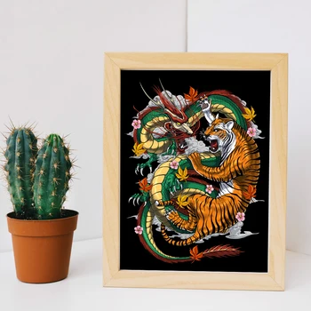 Японский дракон, сражающийся с тигром, Мифология, фольклор, картина на холсте, настенное искусство, Галерея принтов, интерьер гостиной, домашний декор 2