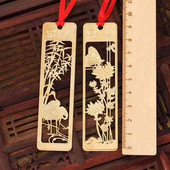 4ШТ Закладок в китайском стиле, металлические закладки для детей, женщин, золотой полый книжный знак с красным набором завязывающихся ремешков 2