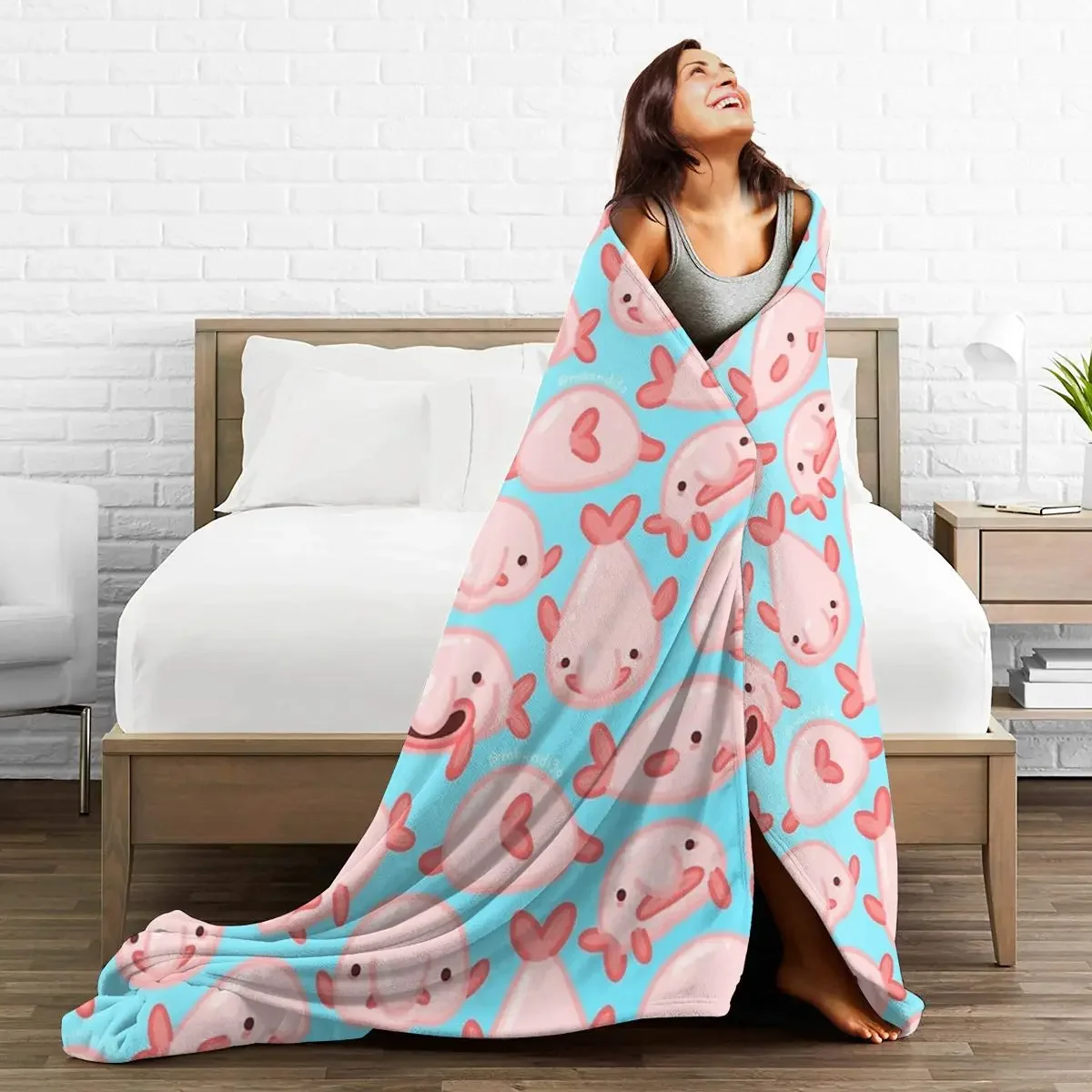 Одеяла с рисунком в виде рыбы-капли, Мягкое теплое Фланелевое Плюшевое одеяло для кровати, гостиной, Пикника, путешествия, домашнего дивана Изображение 5