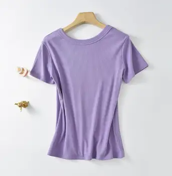 Однотонная женская футболка с коротким рукавом повседневного цвета 1