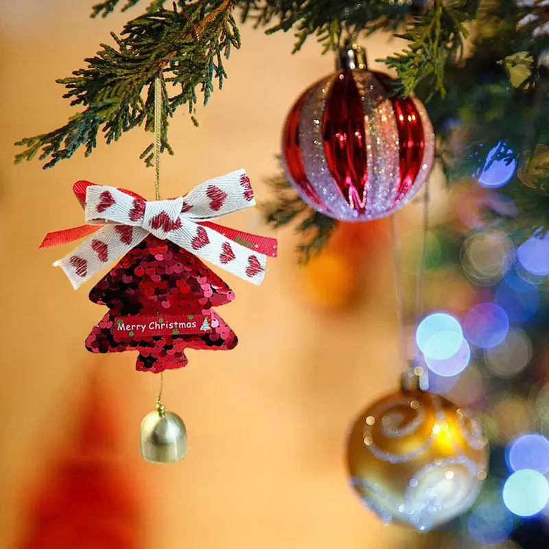 Рождественская елка Подвеска в виде маленького колокольчика Украшение в виде дерева из блесток Рождественский Колокольчик и бант Товары для домашнего декора для Рождественской елки Изображение 2