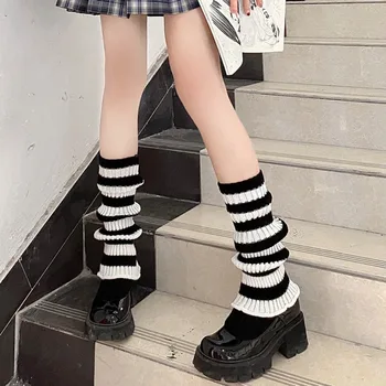 Harajuku Kawaii С пушистыми оборками, женские гетры в зимнюю полоску, милые чехлы для ног, Леггинсы, Теплые Носки для ног 1