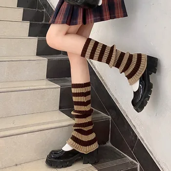 Harajuku Kawaii С пушистыми оборками, женские гетры в зимнюю полоску, милые чехлы для ног, Леггинсы, Теплые Носки для ног 2