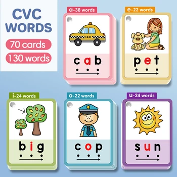 Карточки для изучения правописания слов CVC для детей, обучающие грамоте в детском саду, детские развивающие игрушки монтессори 130 слов 1