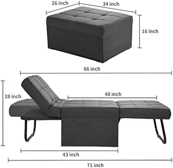 Многофункциональный складной пуфик 4 в 1, диван-кровать из дышащего льна с регулируемой спинкой, современное кресло-трансформер 2