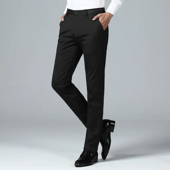 Новый осенне-зимний модный тренд, однотонные брюки для делового костюма с прямой трубкой, простые повседневные мужские свободные и удобные брюки 1