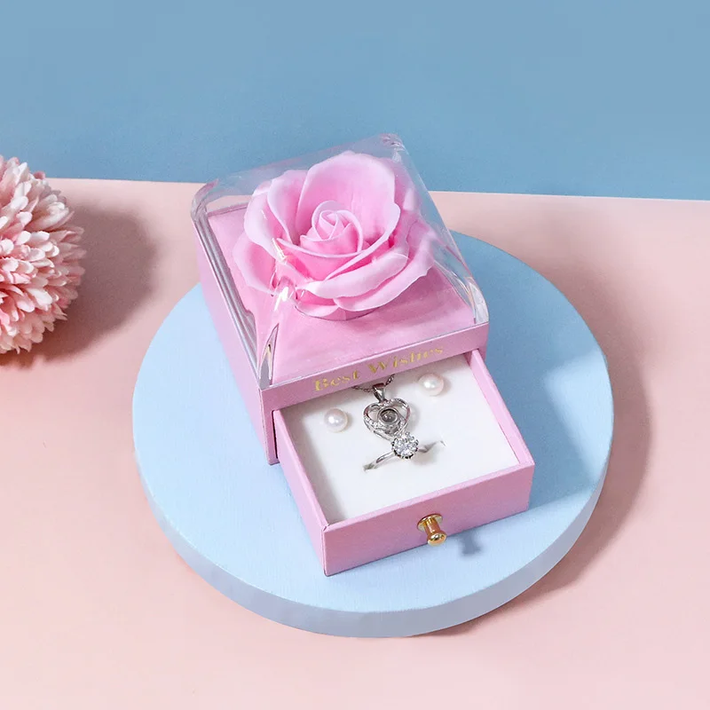 Новая шкатулка с цветами розы для ожерелья, кулона, органайзера для подарков на День Святого Валентина, пластиковая упаковка, коробка-дисплей для женщин Изображение 1