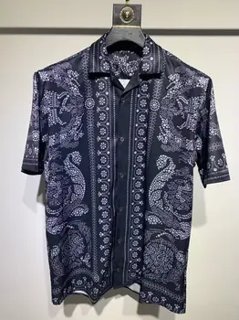 Летняя шикарная мужская рубашка с короткими рукавами в европейском стиле 2023, высококачественная дизайнерская повседневная рубашка с принтом B355 1