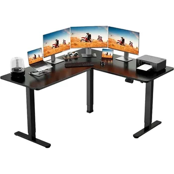 L-образный электрический письменный стол, 63 дюйма, двойной мотор, регулируемый по высоте, Угловой письменный стол для сидения 1