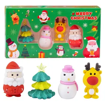 Рождественский ластик для детей, 4 шт., ластики с рождественскими персонажами, милые рождественские ластики-пазлы, настольные игрушки для домашних животных для 1