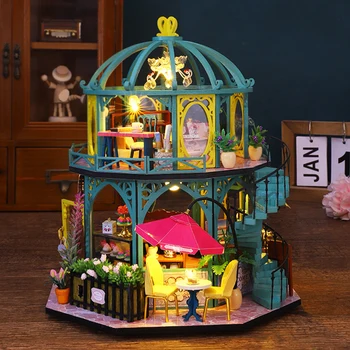 Деревянные кукольные домики своими руками, романтическая кофейня Casa, миниатюрные конструкторы с мебелью, светодиодные фонари, кукольный домик для взрослых, подарки 2