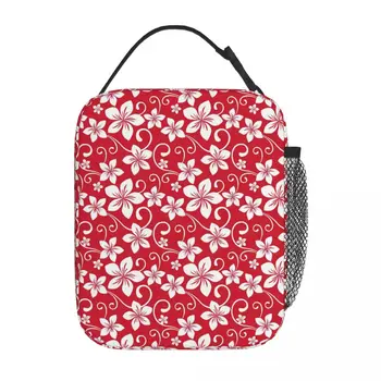 Изолированная сумка для ланча с тропическим цветочным рисунком для унисекс, ланч-бокс с красными цветами, повседневная сумка-холодильник для пикника, Переносная сумка-тоут, сумки для еды, Рождество 2
