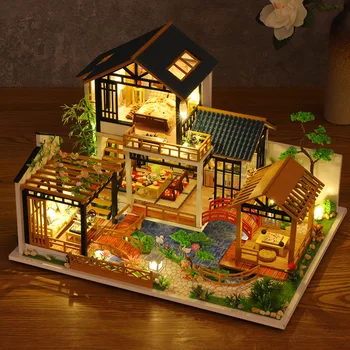 Кукольный домик своими руками Вилла модель дома Миниатюрный строительный набор Мебель Кукольный домик Деревянный набор Игрушки Подарки на день рождения P018 1