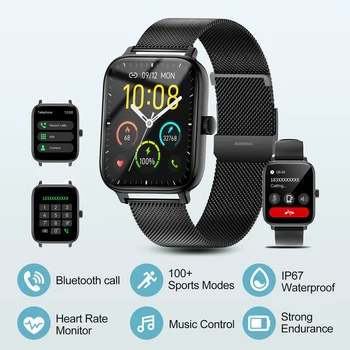 НОВЫЕ спортивные смарт-часы для фитнеса Bluetooth Мониторинг работоспособности вызовов Воспроизведение музыки с настраиваемым набором номера Умные часы для телефона Android IOS 1