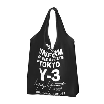 Большие многоразовые продуктовые сумки Yohji Yamamoto, перерабатываемые, Складная сумка-тоут для покупок, стираемая, легкая 1