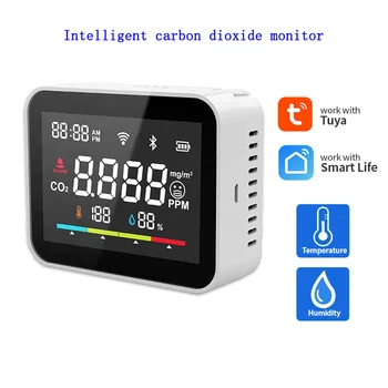 Датчик температуры и влажности Tuya Wifi Интеллектуальный монитор углекислого газа Измеритель качества воздуха Детектор CO2 Зарядка через USB 2