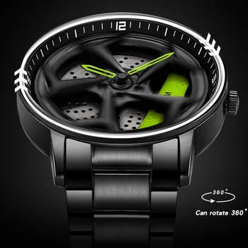 Часы Для Мужчин Sports Car Hub Watch Лидирующий Бренд 3D Дизайн Вращающегося Циферблата Водонепроницаемые Часы Со Стальным Ремешком Мужские Часы Reloj Hombre 2