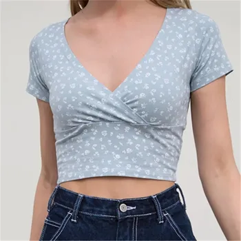 Лето 2021, Новая женская сексуальная дырявая футболка с мелким принтом в виде креста с короткими рукавами, укороченный топ, женская модная футболка с короткими рукавами 1