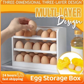 Ящик для хранения яиц, органайзер для холодильника, контейнеры для продуктов, футляр для хранения свежих яиц, держатель для лотка, дозатор кухонных ящиков для хранения 1