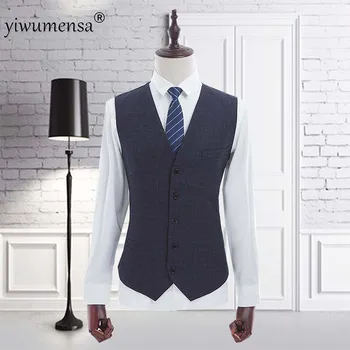 Модный бренд YIWUMENSA, весна-осень, жилет больших размеров, мужской пиджак без рукавов, бежевый, серый, коричневый, винтажный твидовый жилет 1