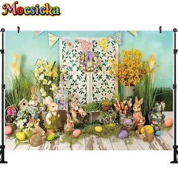 Mocsicka весенний фон для фотосъемки Кролик яйца цветок Baby душ день рождения Партии интерьерная фотосъемка фон 2