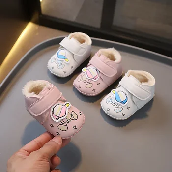 Новая зимняя детская обувь теплая хлопчатобумажная обувь с утолщенным ворсом для мальчиков и девочек 0-1 лет, мягкая подошва передних ботинок Baby Step 1