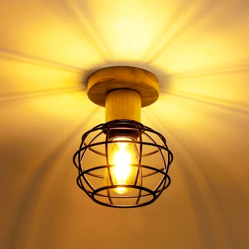Светодиодный потолочный светильник из железа, держатель потолочного светильника в скандинавском минималистичном стиле для гостиной, спальни, коридора, кухни, домашнего декора, Деревянная лампа 2
