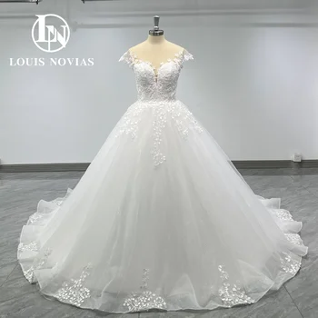 Бальное платье LOUIS NOVIAS Свадебное платье 2024 с коротким рукавом, Вышивка бисером, Шикарное Свадебное платье из Органзы, Реальные фотографии Vestidos De Novia 1