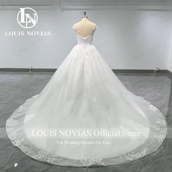 Бальное платье LOUIS NOVIAS Свадебное платье 2024 с коротким рукавом, Вышивка бисером, Шикарное Свадебное платье из Органзы, Реальные фотографии Vestidos De Novia 2