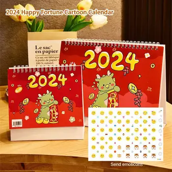 Настольный календарь Year Of The Dragon Регистрируйтесь Каждый 2024 год Без задержек Металлический Настенный календарь на двойной катушке Ежемесячный календарь 2