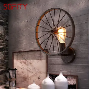 Настенный светильник SOFITY в американском стиле, круглый креативный дизайн в форме колеса, внутренние ретро-светильники, ресторан в стиле лофт, светодиодное бра 1