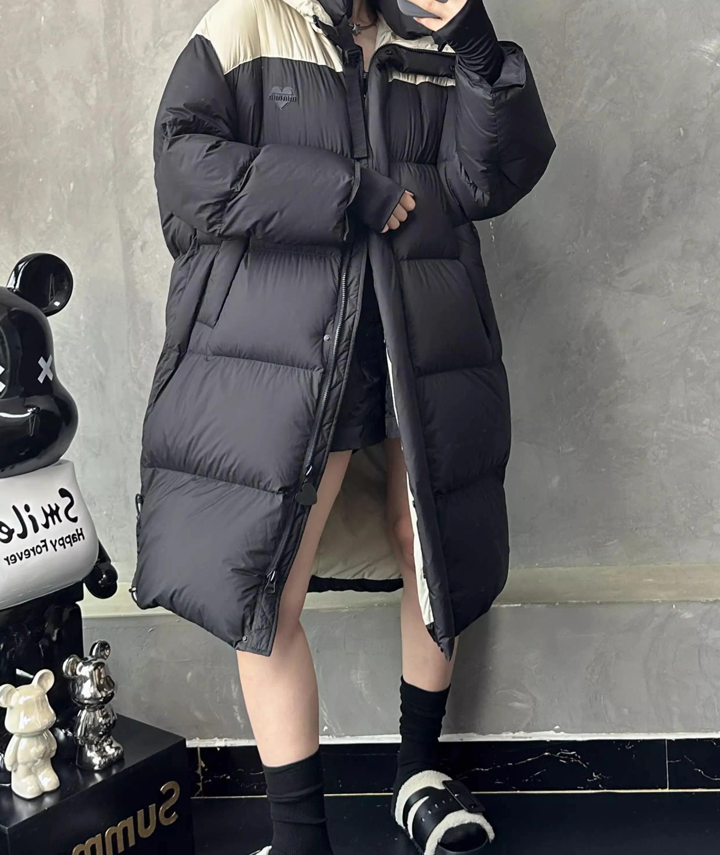 Зимняя одежда для беременных в корейском стиле, пуховики, однотонные пуховики с длинными рукавами и капюшоном, модная верхняя одежда для беременных Изображение 5