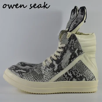 Мужская обувь Owen Seak, ботильоны с высоким берцем, кроссовки из натуральной кожи, роскошные кроссовки, Повседневная обувь на плоской подошве со шнуровкой и молнией 1
